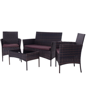 Sodo baldų komplektas iš technoratano: sofa, 2 kėdės ir stalas, rudas, Springos GF0059