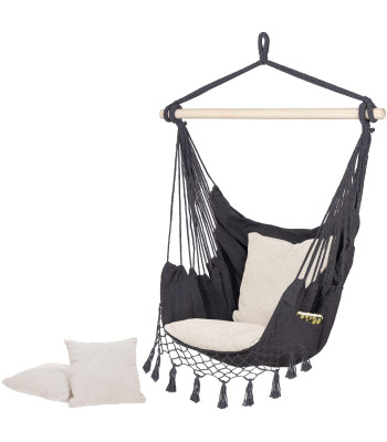Brazilijos pakabinamas krėslas su pagalvėlėmis, pilkai kreminis Springos HM044 130x100cm
