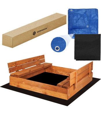 Smėlio dėžė su suoliukais, tentu ir flisu Springos SB120SET 120x120 cm