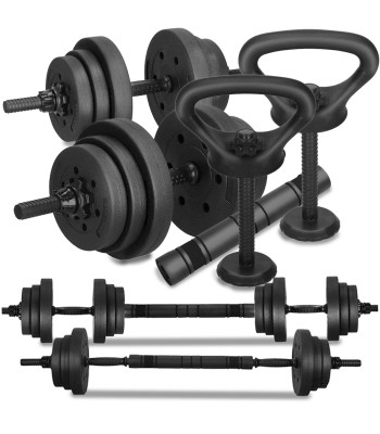 Reguliuojamas hantelių komplektas, strypas + svoriai, juodas, Springos FA1672, 30 kg