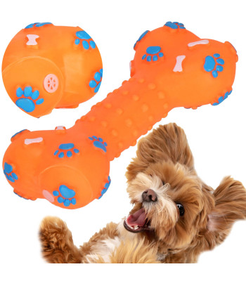 Guminis šunų žaislas – kramtomas kaulas su garsu Springos PA0287, oranžinis, 16 cm