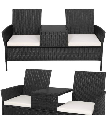 Sodo baldų komplektas iš technoratano, 3 dalių, juodos ir ekru spalvų – Springos GF0068, 143 x 50 x 86 cm