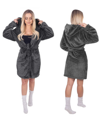Moteriškas chalatas su gobtuvu, tamsiai pilkas – Springos HA7364, L/XL