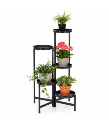 Metalinis gėlių stovas su 5 lentynomis, daugiapakopis, lofto stiliaus, juodas – 78,5 cm