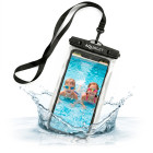 Vandeniui atsparus telefono dėklas su kaklo dirželiu, IPX8, skaidrus / juodas, Aquaget® AQ0025
