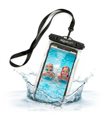 Vandeniui atsparus telefono dėklas su kaklo dirželiu, IPX8, skaidrus / juodas, Aquaget® AQ0025