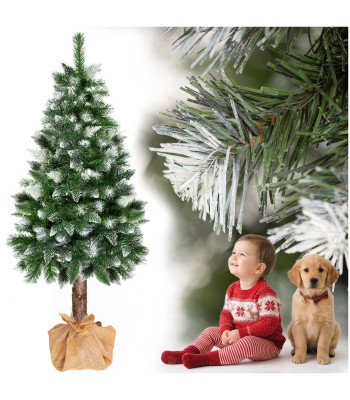 Springos Diamond Pine dirbtinė kalėdinė eglutė ant natūralaus kamieno, žalia su baltu šerkšno efektu, 220 cm, CT0271