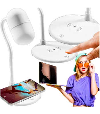 Stalinė lempa su belaidžiu įkrovikliu ir Bluetooth garsiakalbiu