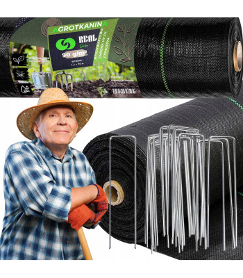 Agroaudinys 90 g 1,1x50 m Juodas UV Agroaudinys Mulčio Kilimėlis + Tvirtinimo Kuoliukai