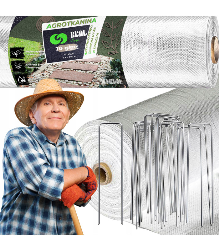 Agrotinklinė balta UV - 80g 1,6x100m su tvirtinimo kuolais