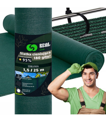 Tvoros uždangalas - tinklas nuo saulės ir vėjo 95%, 1.5x25 m, 180 g/m², žalias