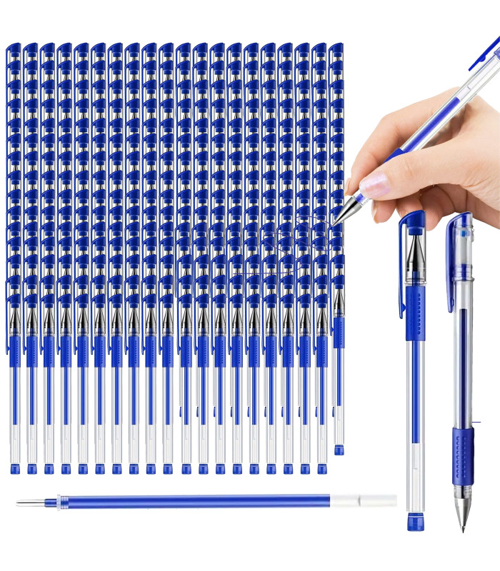 100x Gelinis automatinis rašiklis su dangteliu 0,5mm mėlynas