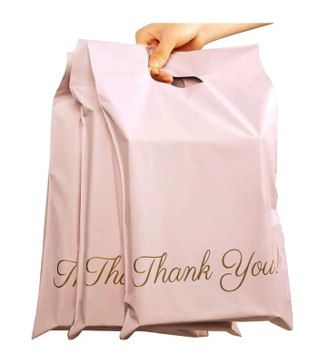 Prabangūs kurjeriniai vokai siuntiniams su rankena - Thank You, 310x420mm, rožiniai