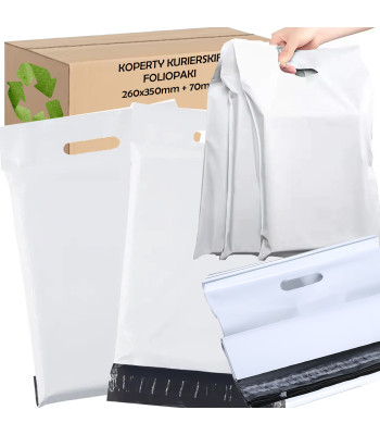 Foliopakai kurjeriams su rankena 260x350+70 mm 50 vnt.
