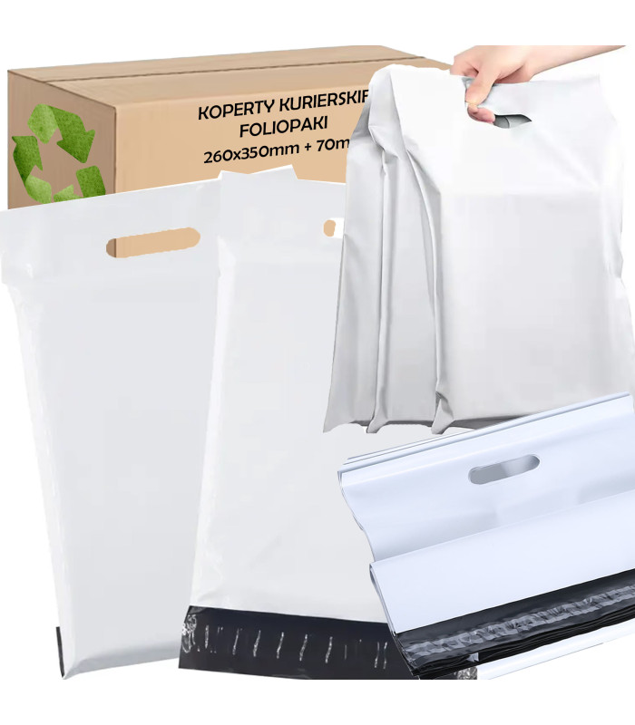 Foliopakai kurjeriams su rankena 260x350+70 mm 50 vnt.