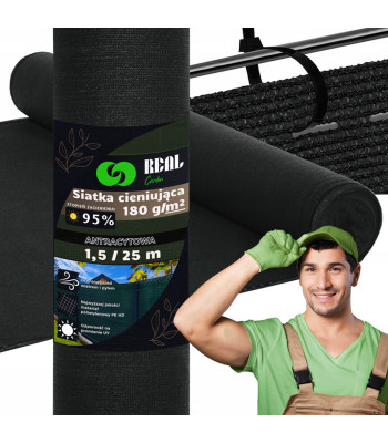 Tvoros uždangalas - tinklas nuo saulės ir vėjo 95%, 1.5x25 m, 180 g/m², grafitas