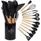 12 dalių silikoninių ir medinių virtuvės įrankių rinkinys