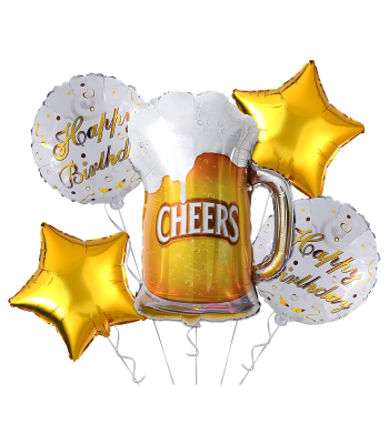 Gimtadienio balionų rinkinys su alaus bokalu Cheers