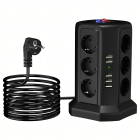 Stovinti Apsauginė Maitinimo Juosta 12 Lizdų + 5 USB Prievadai Reset