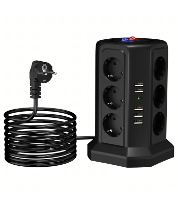 Stovinti Apsauginė Maitinimo Juosta 12 Lizdų + 5 USB Prievadai Reset
