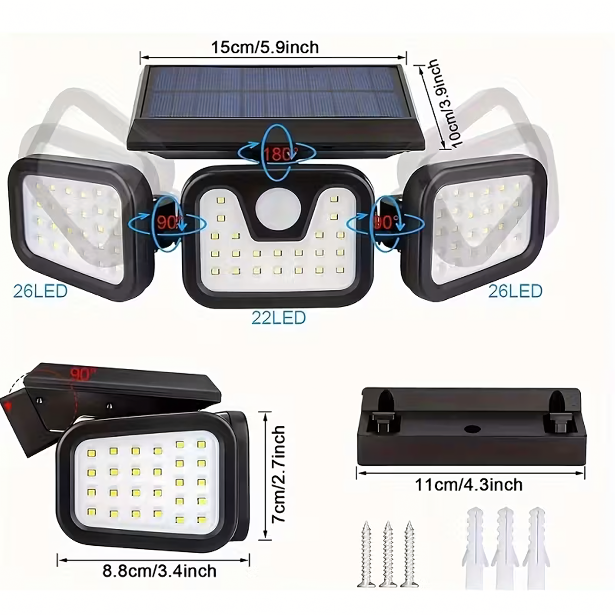 Saulės lempa 74 LED 4in1 išorinis apšvietimas su judesio ir sutemų jutikliu