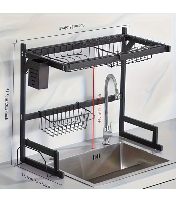 Dviejų lygių indų džiovyklė su laikikliu lentynai