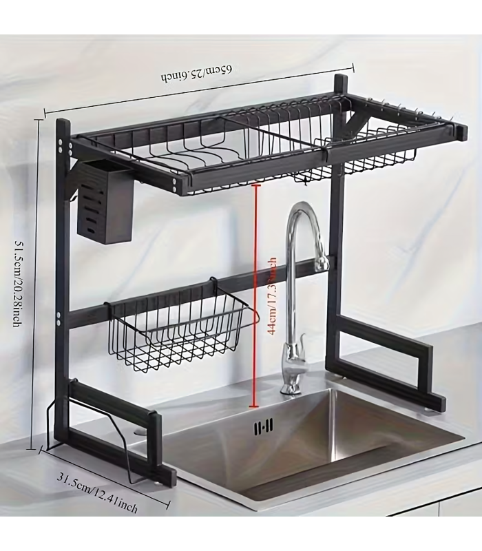 Dviejų lygių indų džiovyklė su laikikliu lentynai