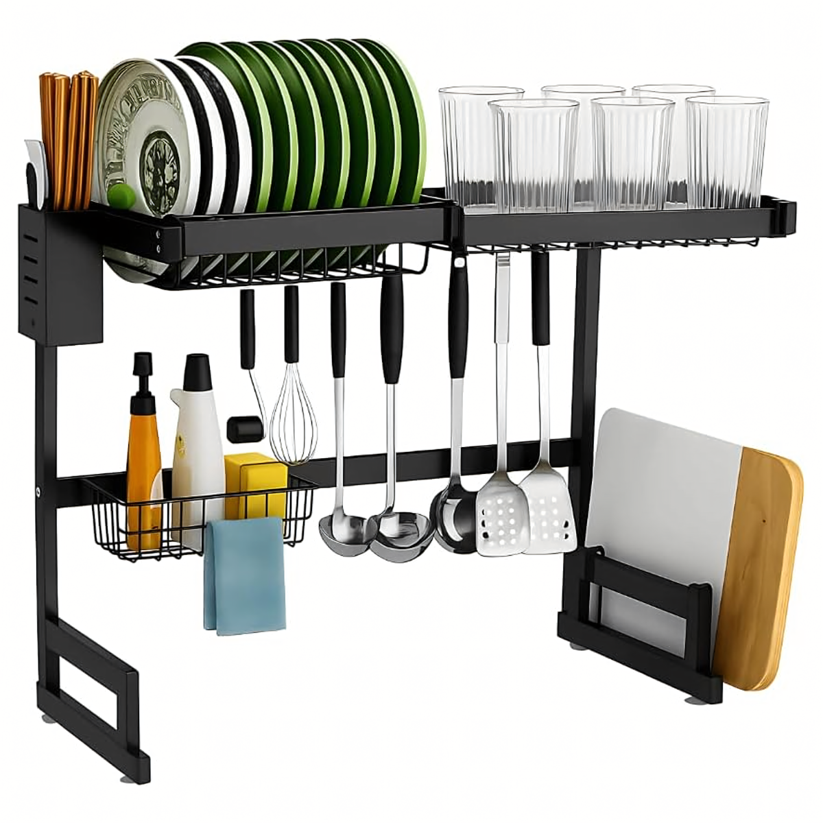 Dviejų lygių indų džiovyklė su laikikliu lentynai