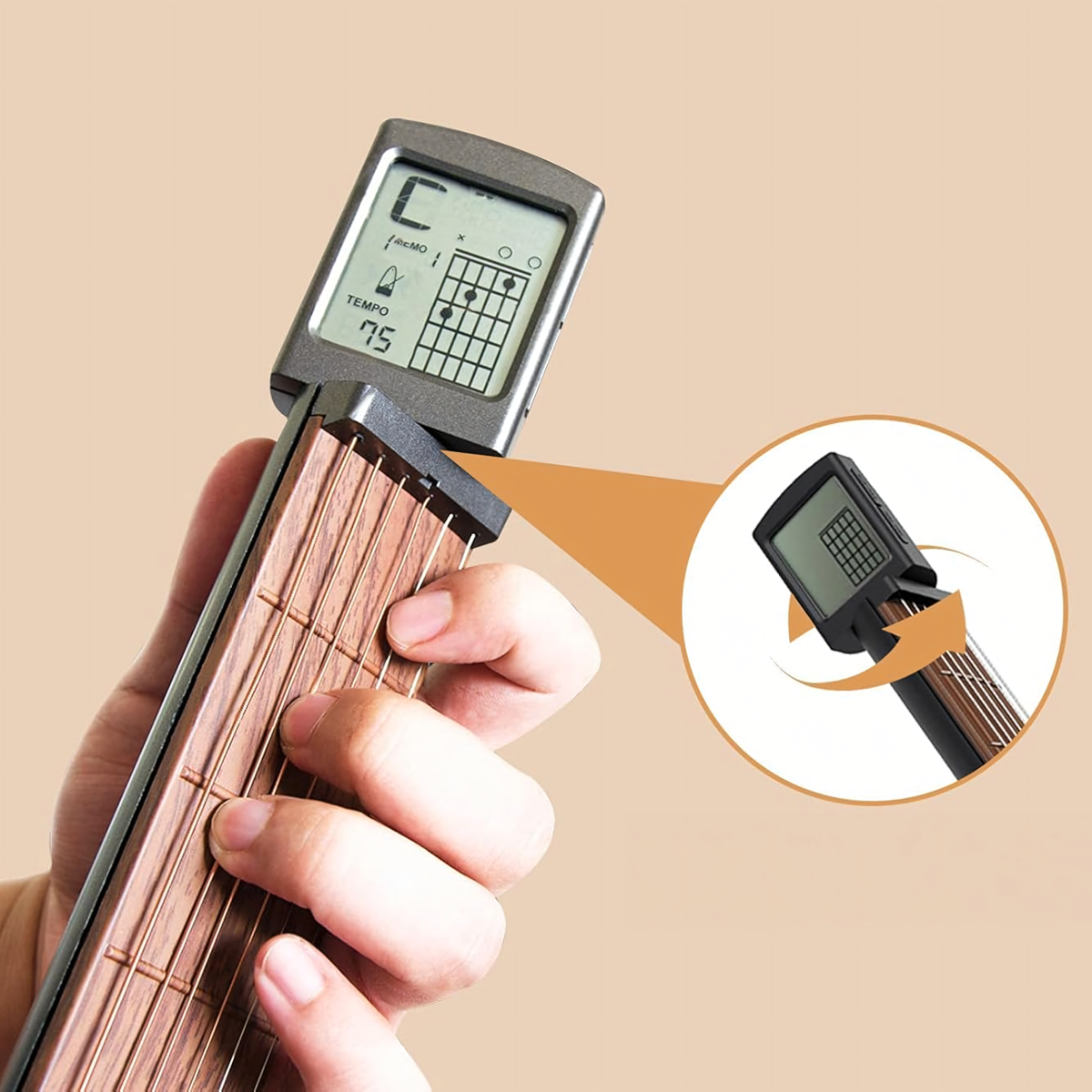 Skaitmeninis gitaros akordų mokytojas su ekranu