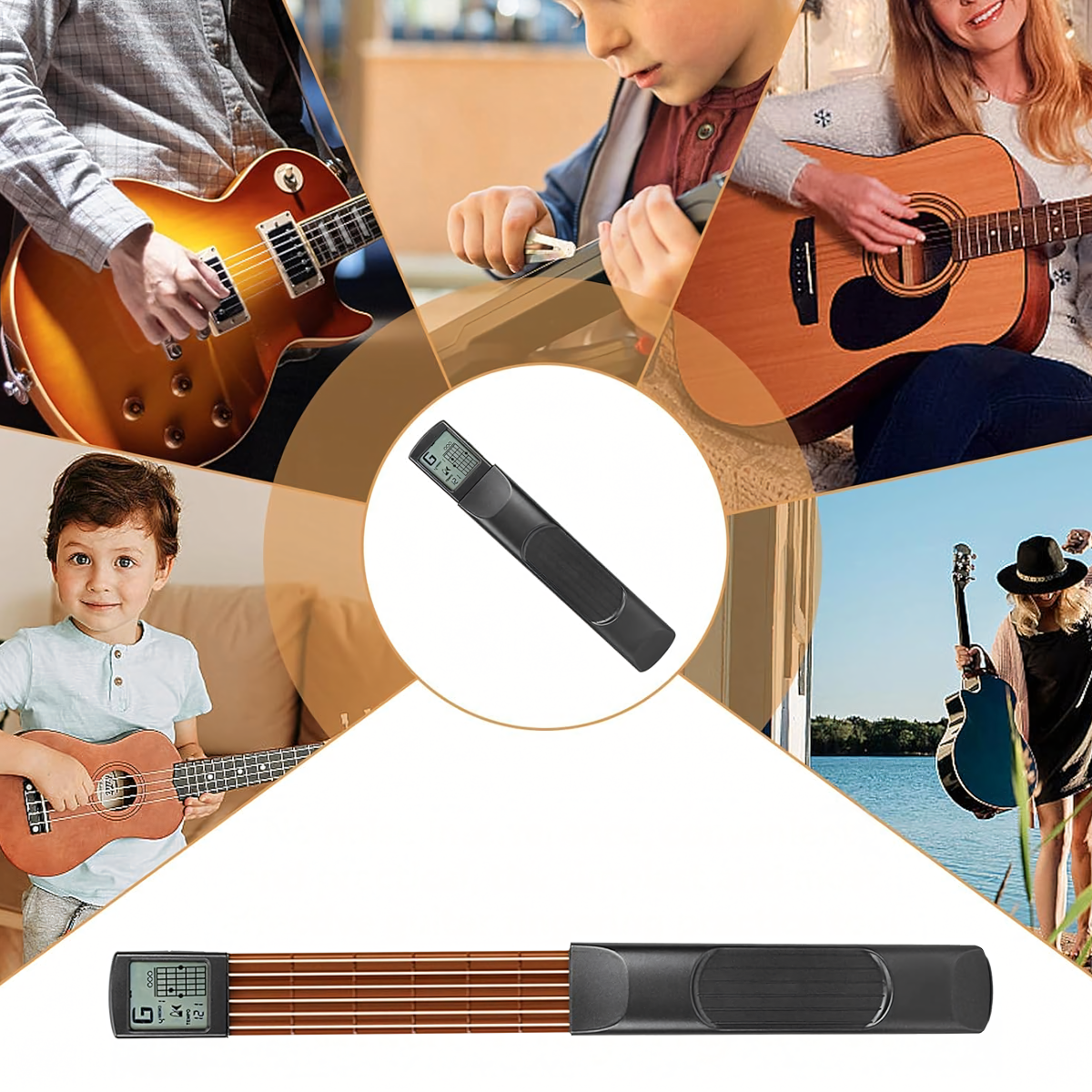 Skaitmeninis gitaros akordų mokytojas su ekranu
