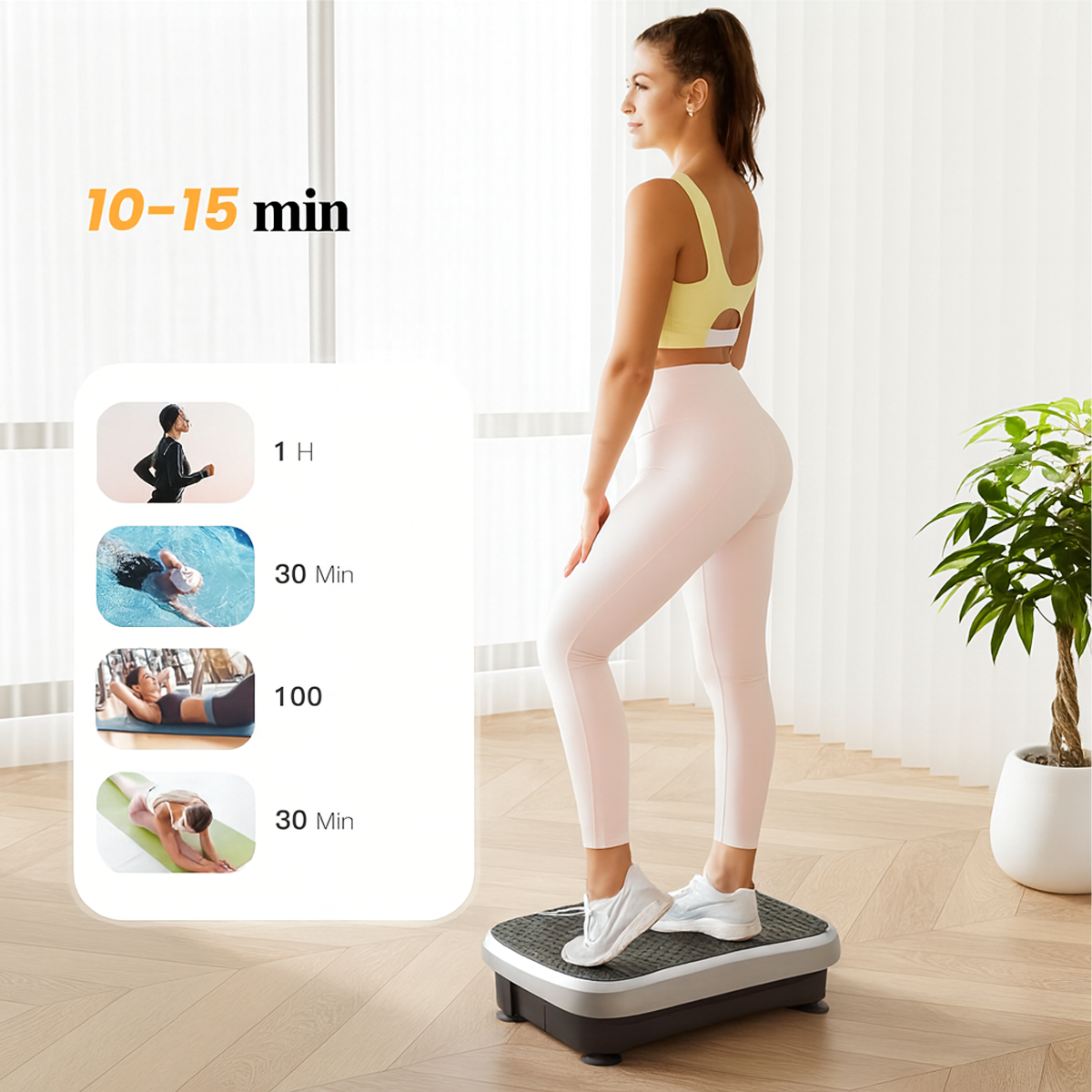 Vibracinė treniruočių ir masažo platforma su nuotoliniu valdymu ir diržais, 150 kg