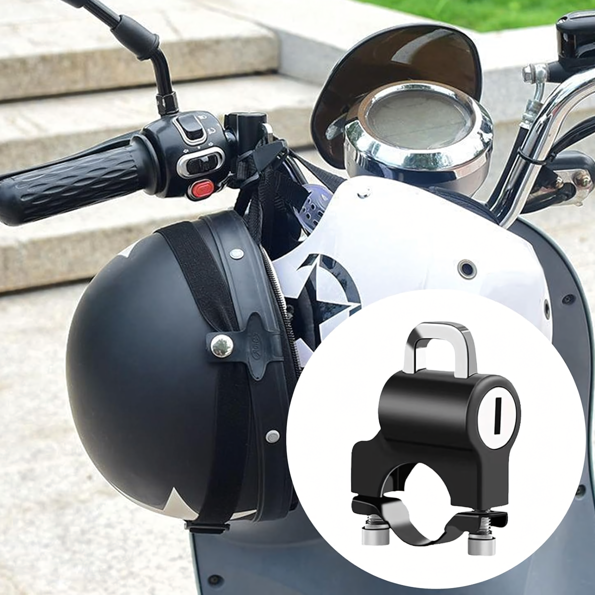 Motociklo šalmo apsauga nuo vagystės