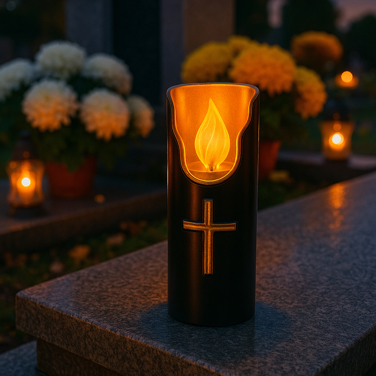 LED žvakė ant baterijų juoda blizgesio efektas 15cm įdėklas į žibintus