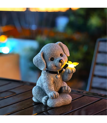 Dekoratyvinė saulės šviesos lemputė su šuniu ir drugeliu