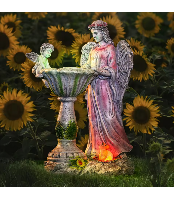 Figūrėlė Žvakidė Dekoracija Statulėlė Angeliukas Saulės Energija LED RGB Sodas