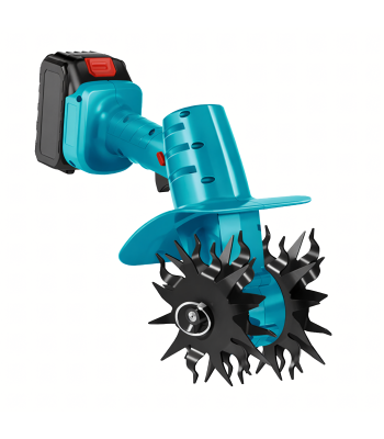 Akumuliatorinis žemės kultivatorius sodo darbams