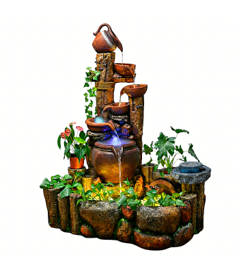 Didelė Dekoratyvinė Sodo Fontanas 148 cm Kaskada su LED Apšvietimu