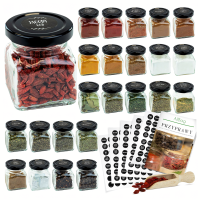 stiklainiai prieskoniams 120 ml, 24 vnt., su 200 lipdukų, samteliu ir knygele