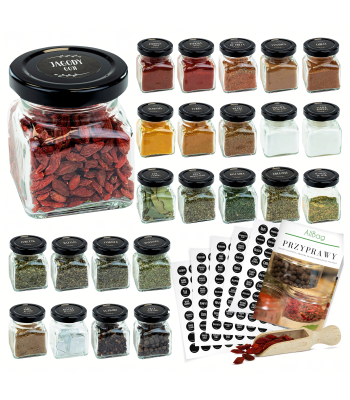 stiklainiai prieskoniams 120 ml, 24 vnt., su 200 lipdukų, samteliu ir knygele