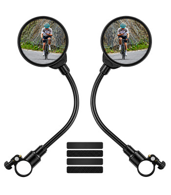 Apvalūs galinio vaizdo veidrodėliai dviračiui ir motociklui ant vairo, juodi, 2 vnt.