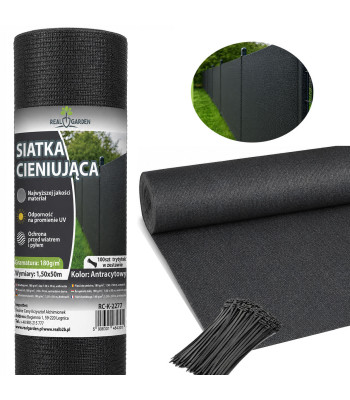 Šešėliavimo ir maskavimo tinklas tvorai 1,5 x 50 m, 95 %, 180 g/m², su 100 tvirtinimo dirželių