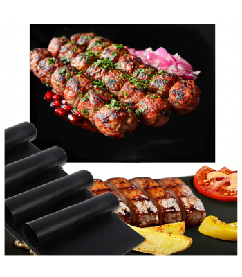 Tefloniniai kepimo kilimėliai BBQ griliui ir orkaitei, 4 vnt., juodi, 33x40x0,2 cm