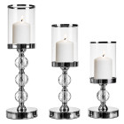 Stiklinės metalinės sidabrinės žvakidės-lampionai „Glamour“, 3 vnt. rinkinys