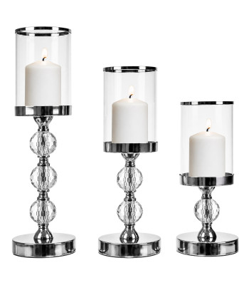 Stiklinės metalinės sidabrinės žvakidės-lampionai „Glamour“, 3 vnt. rinkinys