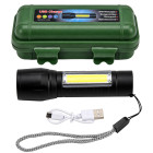 Galingas taktinis LED COB USB akumuliatorinis žibintuvėlis su dėklu ir priartinimu