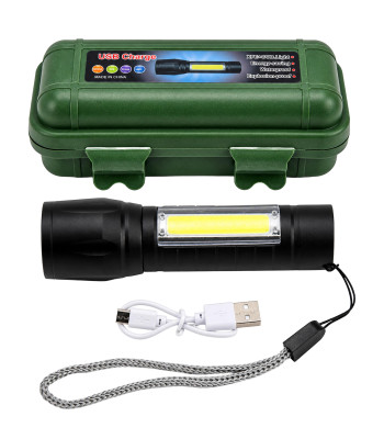 Galingas taktinis LED COB USB akumuliatorinis žibintuvėlis su dėklu ir priartinimu