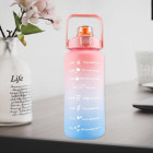 Motyvacinis vandens butelis su šiaudeliu, rankena ir matavimo žymomis, 2000ml 2L