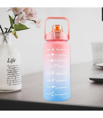 Motyvacinis vandens butelis su šiaudeliu, rankena ir matavimo žymomis, 2000ml 2L