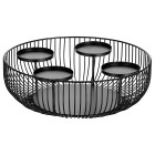 Metalinis apvalus advento žvakių laikiklis-krepšelis, dekoratyvinė kompozicija 4 žvakėms 30cm