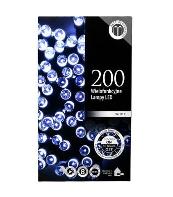Kalėdinė dekoratyvinė lempučių girlianda, šaltai balta, 200 led, 20m